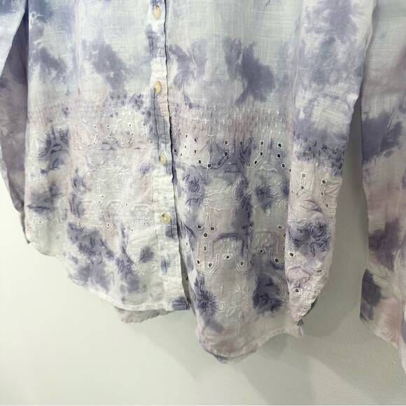 Anthropologie Pilcro The Cate Classic Tie Dye Button Down Top Embroidered medium - Picture 7 of 10